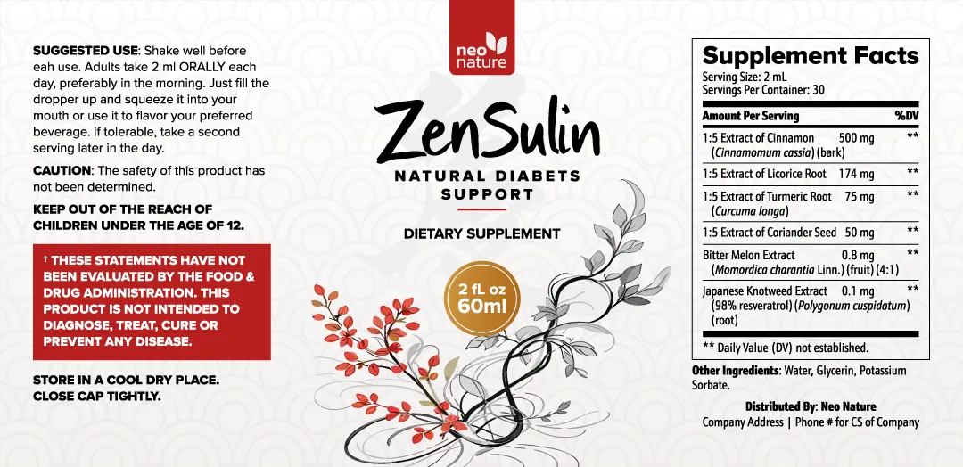 ZenSulin Label and Supplement Facts